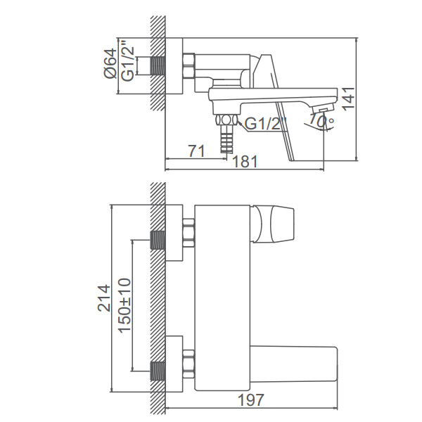 A63125AT Смеситель для ванны ACCOONA с коротким изливом дивертор в корпусе  Цвет: графит
