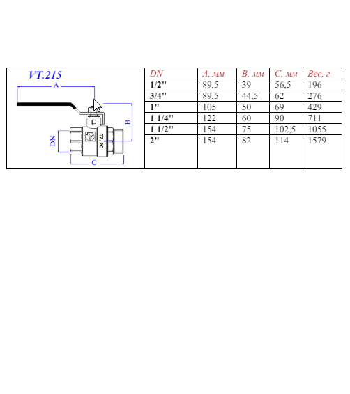 VT215 Кран шар. (вода) 1 1/2