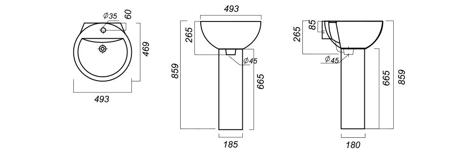 ART LUXE Умывальник 48*48см., белый SANITA LUXE