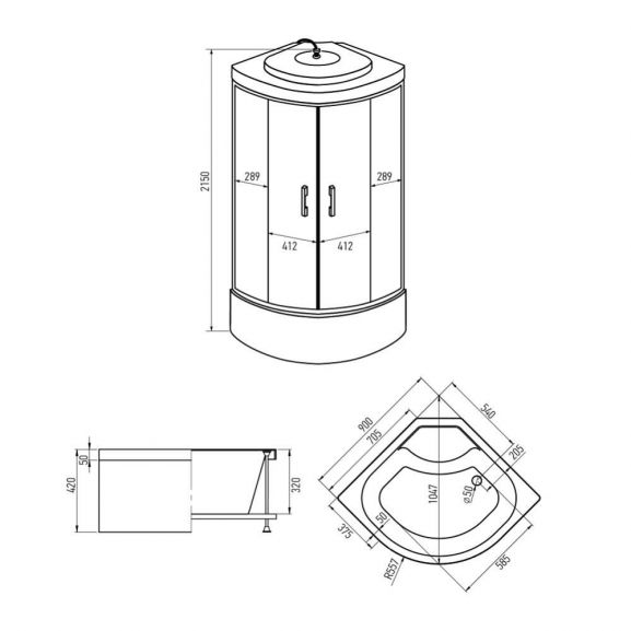ERLIT Душевая кабина ER3509TP-C3-RUS 900*900*2150 (без г/м, выс.поддон, мат.стекло 4мм)