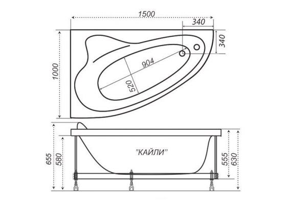 ТРИТОН Ванна Кайли левая 1500х1010х470 на каркасе без панели и сифона