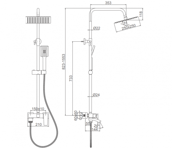 A83124AT Душевая система ACCOONA со смесителем и тропическим душем  Цвет: графит