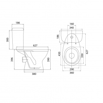 Унитаз-компакт Pro (гориз. выпуск, 1-реж. арматура, сиденье полипропилен), SANTERI