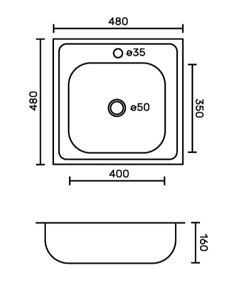 FABIA Мойка врезная 48х48 (0,6 мм) глубина 160 мм без перелива+ГОФРОСИФОН в КОМПЛЕКТЕ 4848