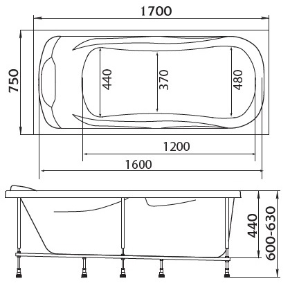 Ванна акрил 1MARKA DIPSA 170*75 + каркас+панель, без сифона