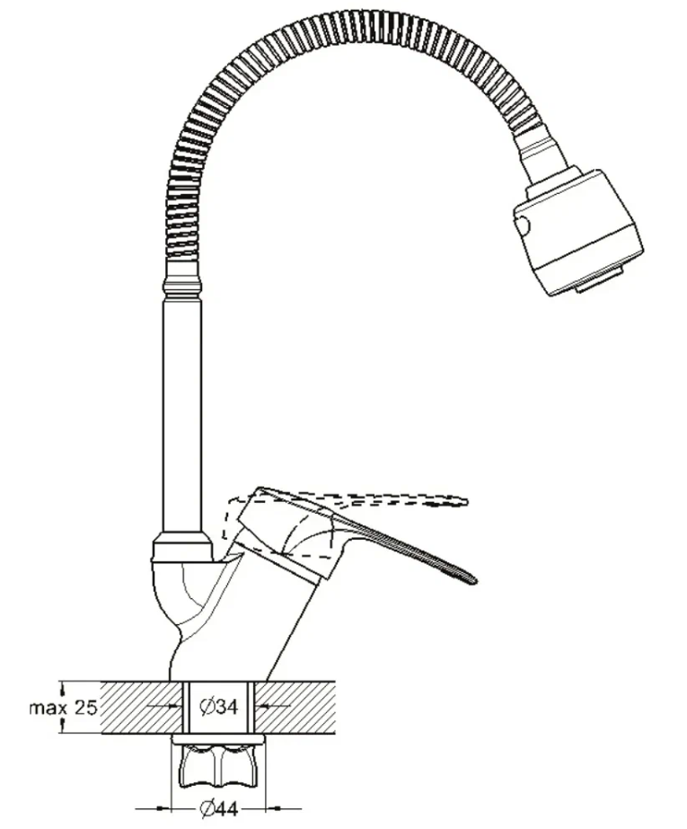 Смеситель для кухни (мойки) KAD4-В043 (D40; боковая ручка на лат. гайке; гибкий излив)