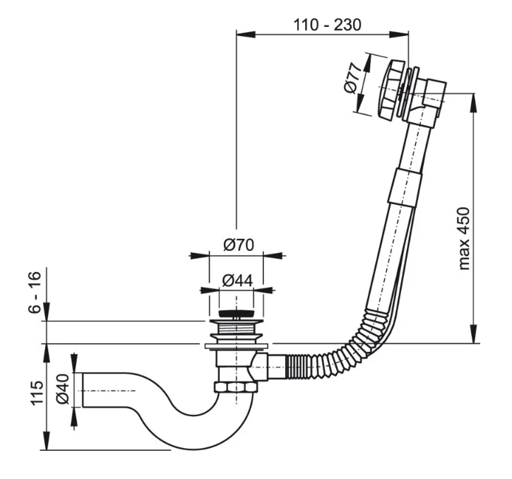 Обвязка для ванны латунная  автомат с фиксатором TIM (20)  BAS0260B(A)