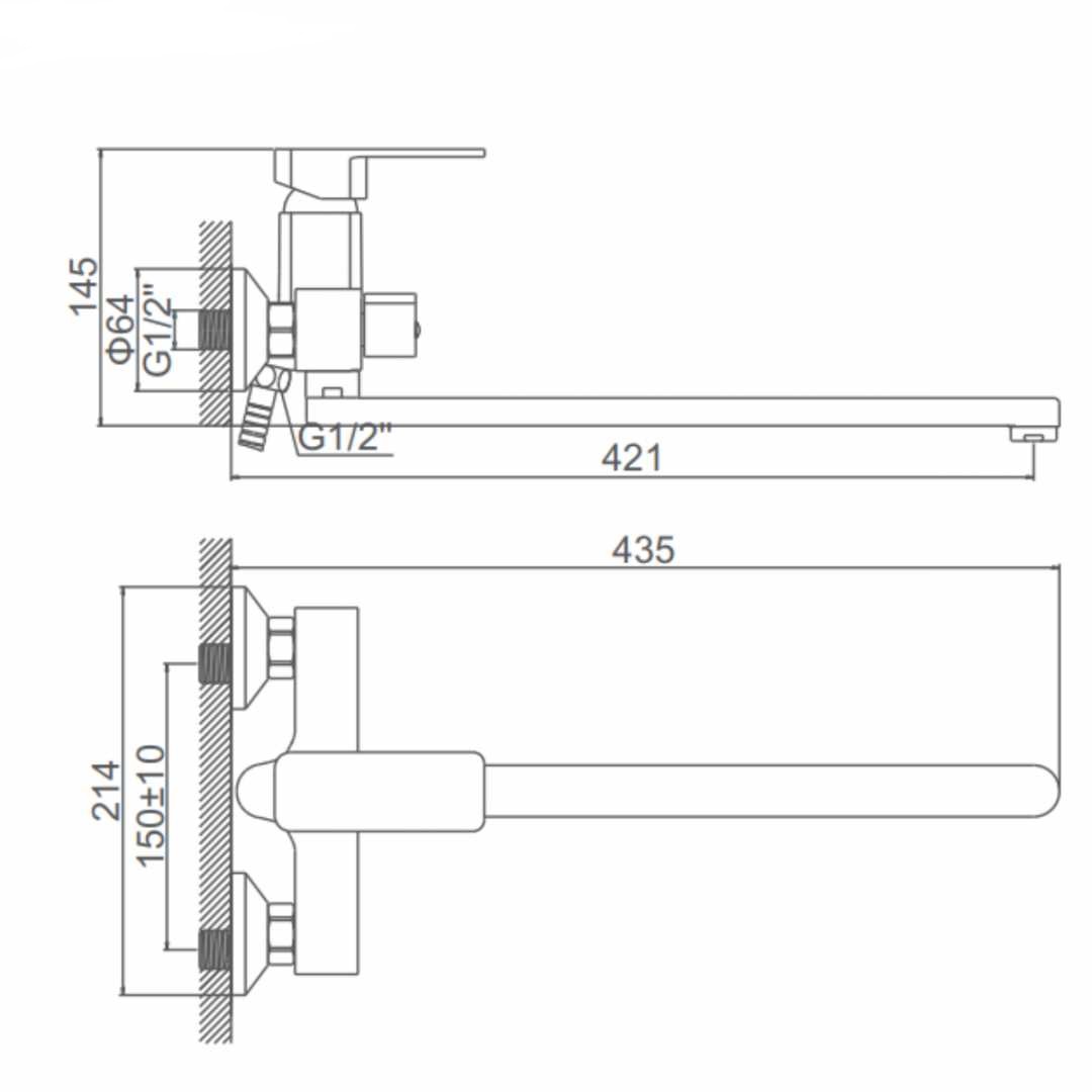 A7126 Смеситель для ванны ACCOONA с длинным поворотным изливом 300мм див. в корпусе цинк/хром (10)