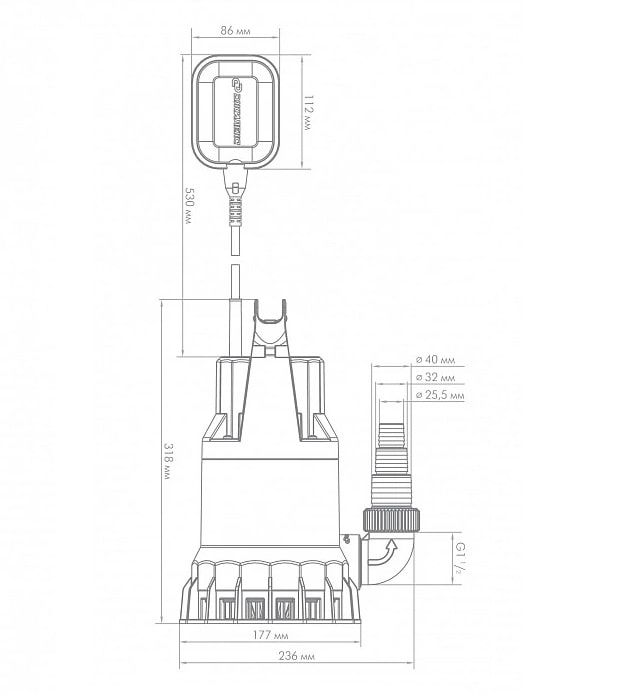 Насос ДЖИЛЕКС ДРЕНАЖНИК 220/12 5101 произв-ть 13.2 м³/ч, макс. напор 12 м.мощность 590Вт