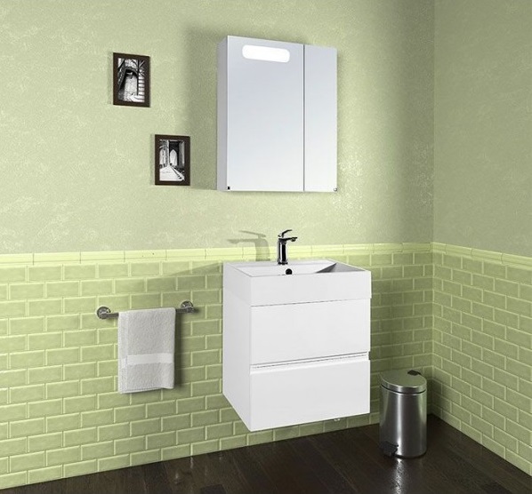 Салли 60 Тумба подвесная белая +умывальник Мальта 60 доломит, VOD-OK