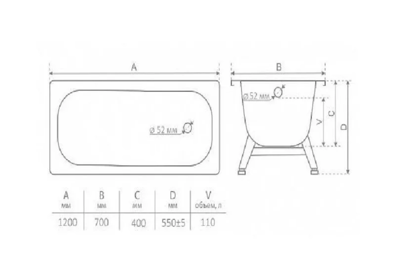 Ванна стальная 120*70*40 1,8мм (ВИЗ) Антика 