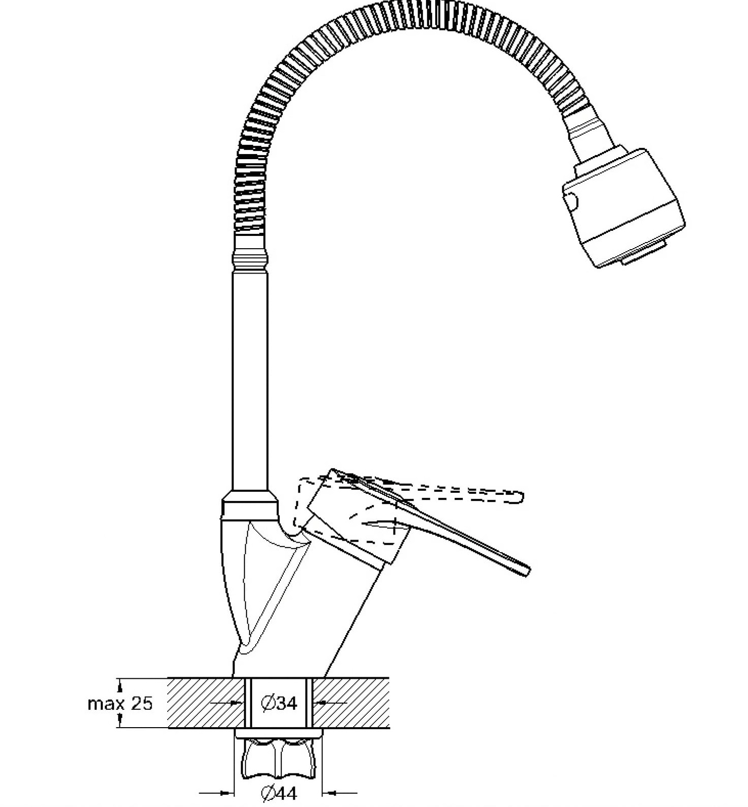 Смеситель для кухни (мойки) KAK4-В043 (D40; боковая ручка на лат. гайке; гибкий излив)