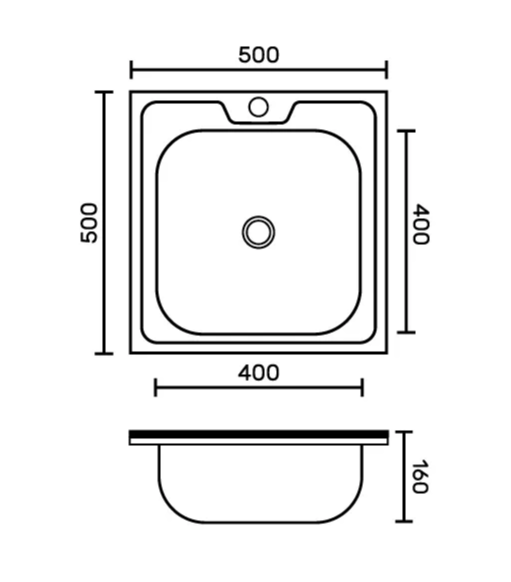 FABIA Мойка накладная 50х50 (0,4 мм)глубина 160 мм без сифона м00002