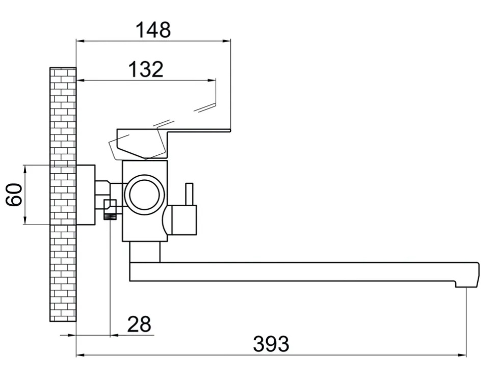 Смеситель для ванны с душем G-lauf SOLONЕ JAT7-A094  (D35 длин..излив) нерж