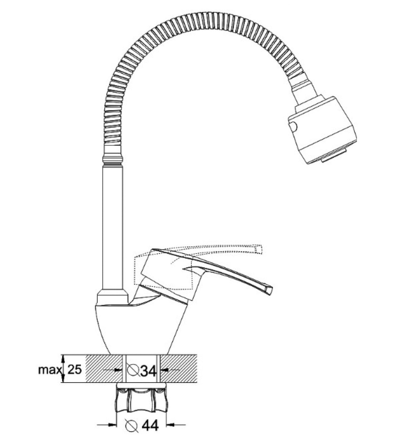 Смеситель для кухни (мойки) G-lauf 8G4-Е181 (D40; боковая ручка гибкий излив; на лат. гайке)