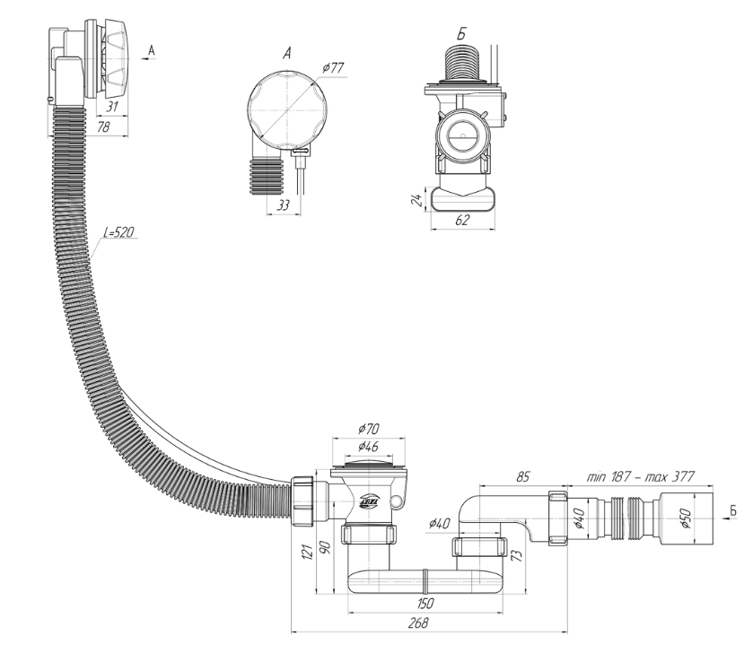 Обвязка на ванну 11/2*40 полуавтомат ЕМ701 (15) Ани пласт