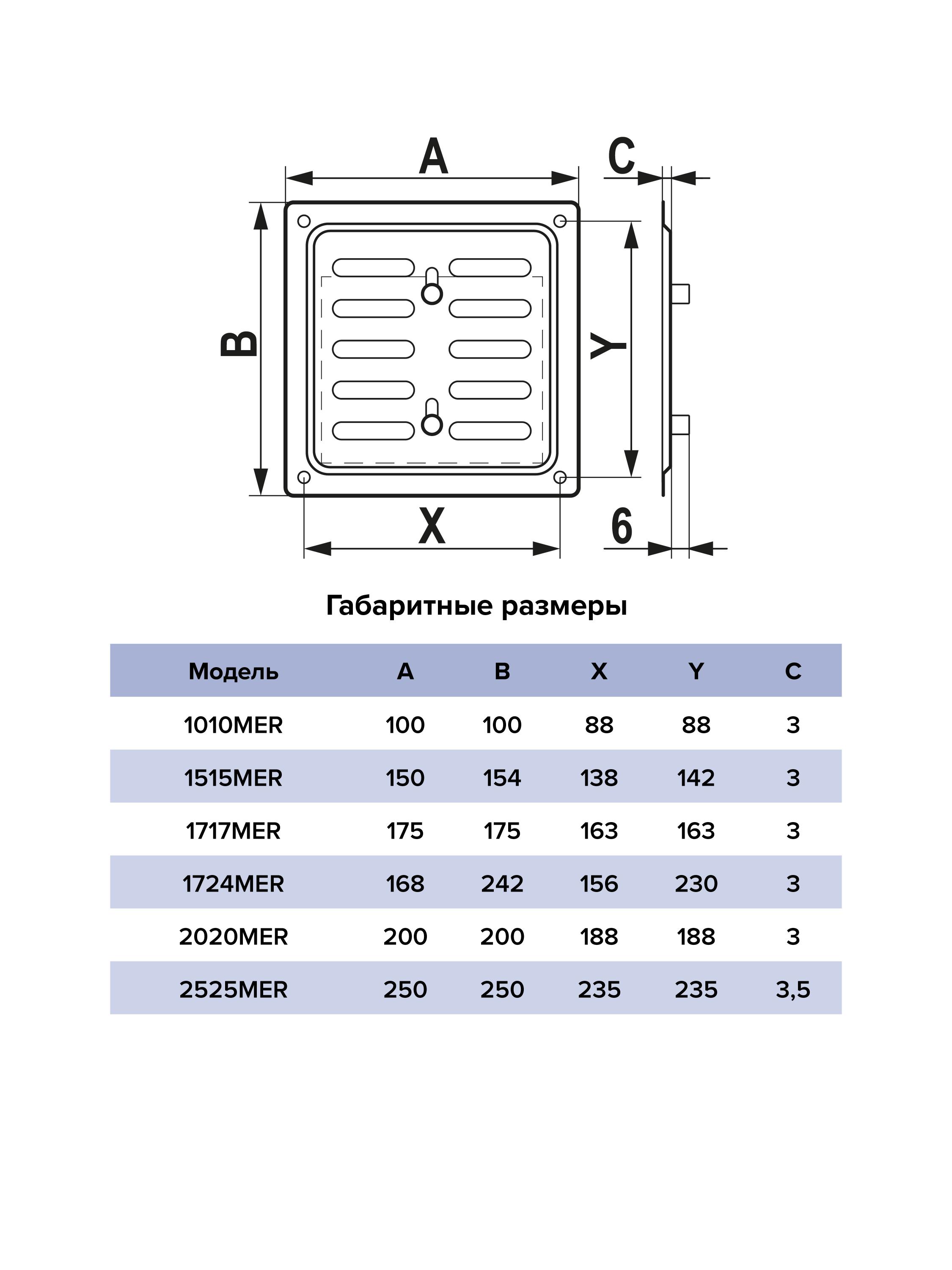 Решетка вентиляционная MER  регулируемая 175х175 окраш. сталь White ERA 1717MER White