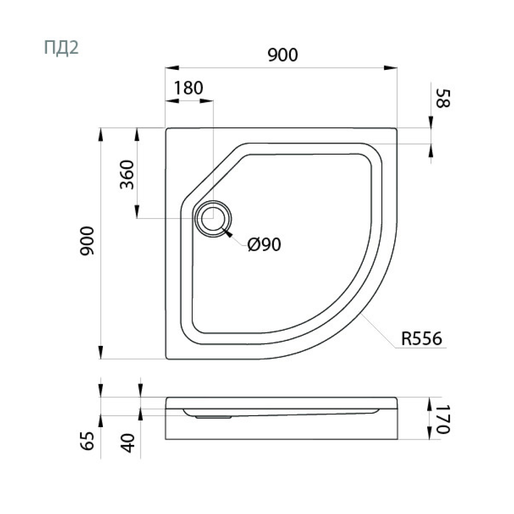 ТРИТОН ПД2 Поддон ДК низкий полукруг 90х90 в комплекте (17см)
