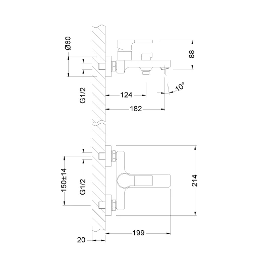 Смес. д/ванны с коротк. изливом LEMARK AURA (LM0614C)