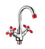 A9482N Смеситель для умывальника ACCOONA с гайкой хром/красный (10)