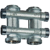 Хромированный проходной параллельный коллектор FAR (ВР-НР) с 4 отводами (МР) FK 3750 C1