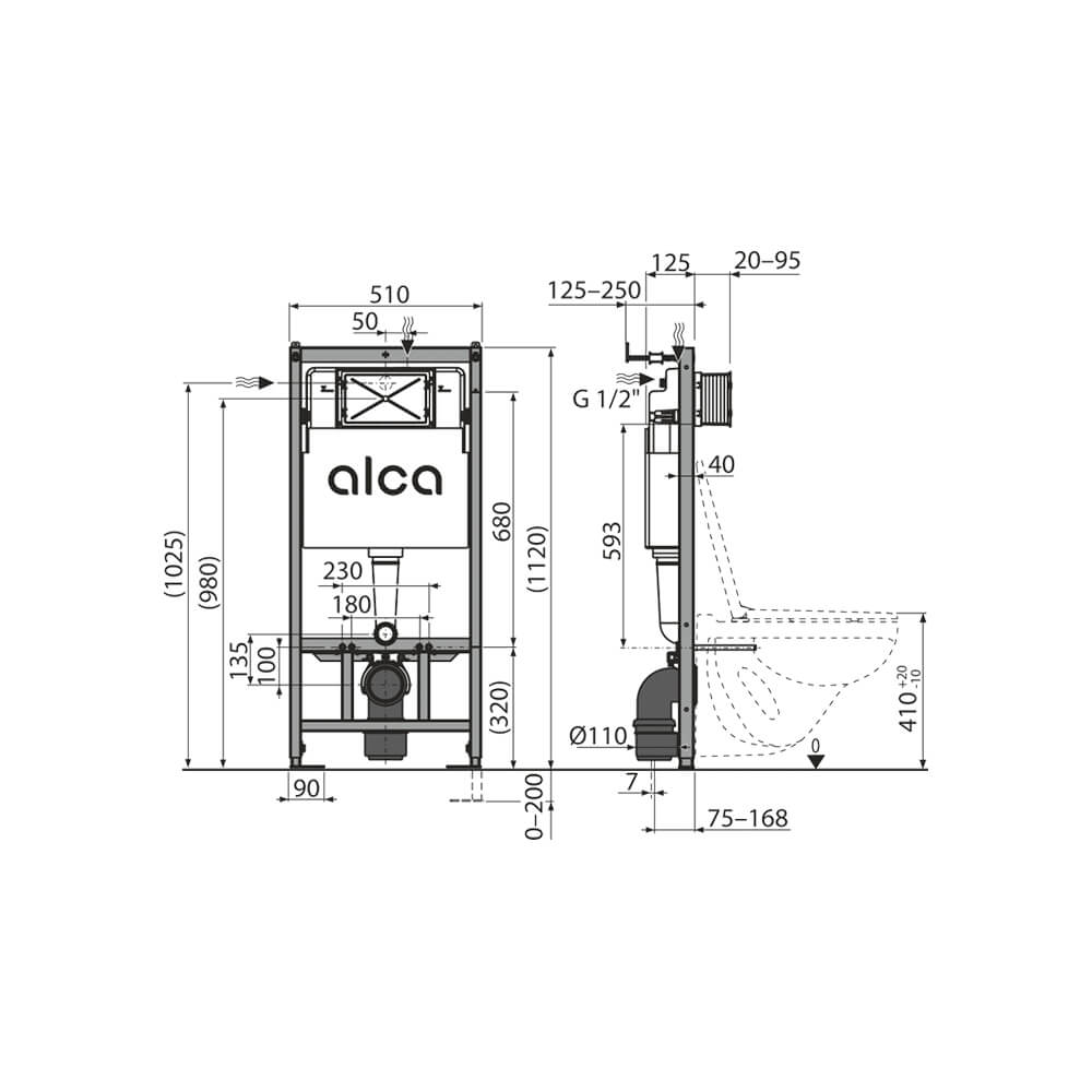 Set инсталляции с хром кнопкой + звукоиз.прокладка AM101/1120-4:1 RU M571-0001, ALCAPLAST