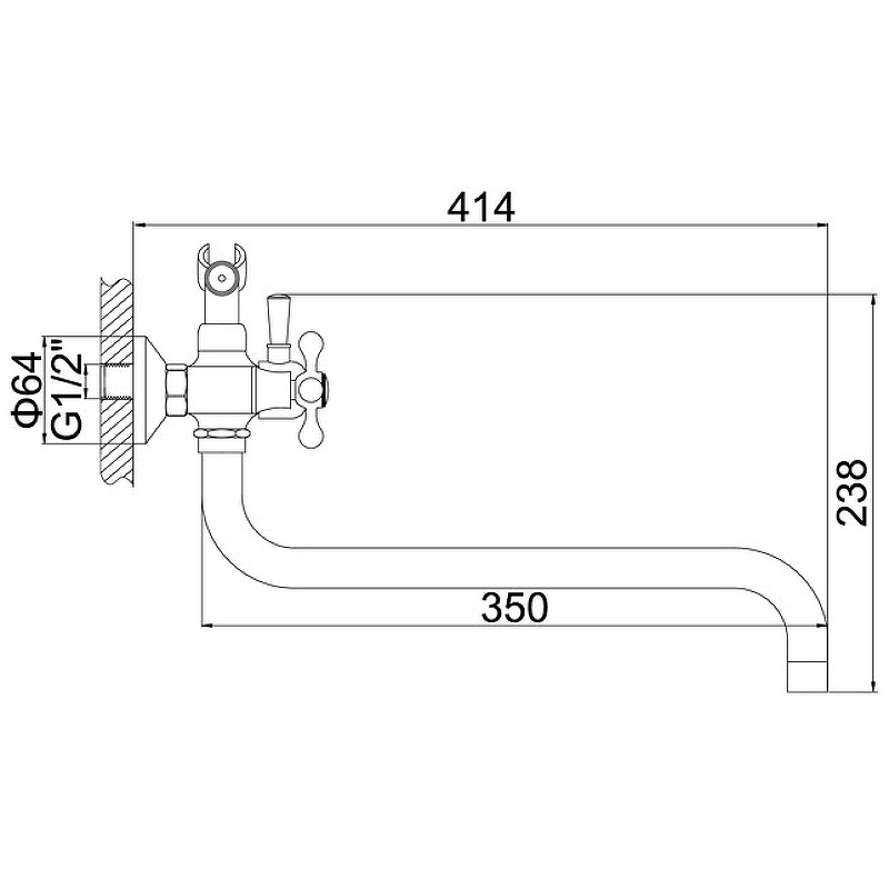 A7370 Смеситель для ванны ACCOONA с длинным изливом 340мм дивертор в корпусе цинк/хром (10)