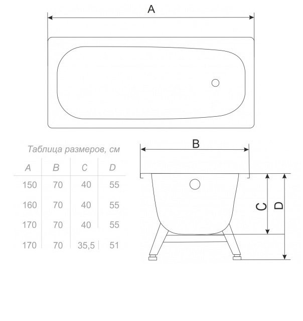 Ванна стальная 170*70*40 1,8мм (ВИЗ) Антика 