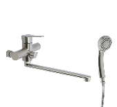 A71103 Смеситель для ванны ACCOONA с длинным поворот изливом 300мм дивертор в корпусе нерж.сталь(10)