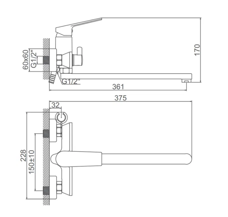 A71125AT Смеситель для ванны ACCOONA с длинным изливом 350мм дивертор в корпусе  Цвет: графит (10)