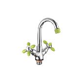 A9482K Смеситель для умывальника ACCOONA с гайкой хром/зеленый (10)