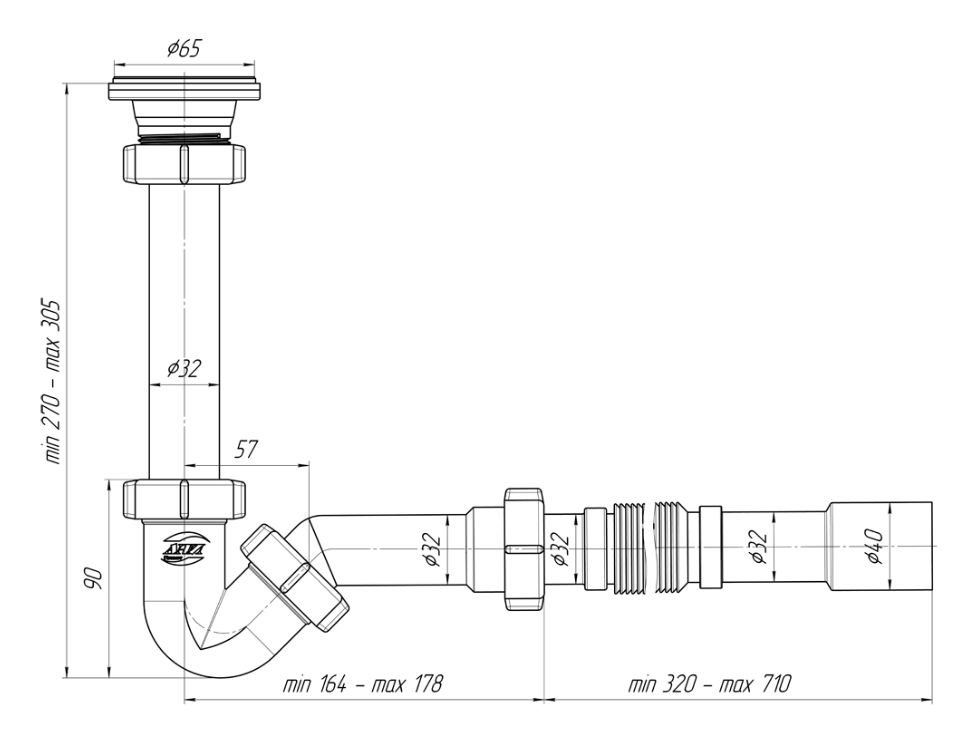 Сифон для биде 1 1/4 х 32 с трубой 32х32/40 BD1015 (30)  Ани пласт