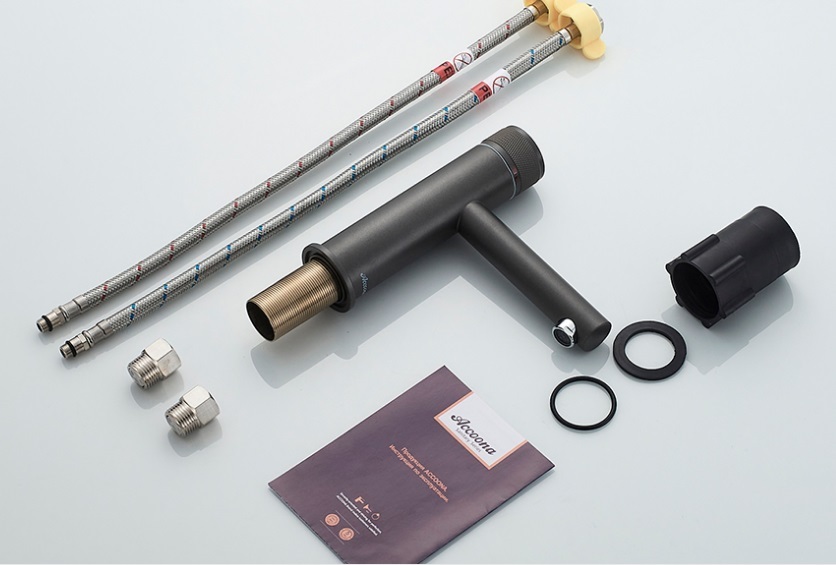 A90121F Смеситель для умывальника ACCOONA с гайкой Нажимной механизм Цвет: чёрный