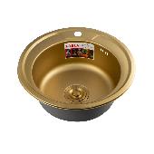 FABIA Мойка врезная, круглая 490 (0,8 мм) глубина 180 мм ЗОЛОТО + СИФОН с переливом 9561