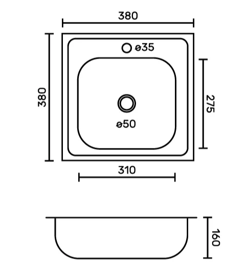 FABIA Мойка врезная, ДЕКОР 38х38 (0,6 мм) глубина 160 мм без перелива+ГОФРОСИФОН в КОМПЛЕКТЕ 3806D