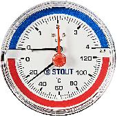 Термоманометр аксиальный с клапаном Корпус Dn 80 мм 1/2, 0...120°C, 0- 4 бар STOUT (SIM-1005-800415)