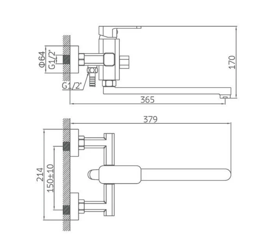 A7122F Смеситель для ванны ACCOONA с длинным изливом 300мм дивертор в корпусе цинк Цвет: черный (10)