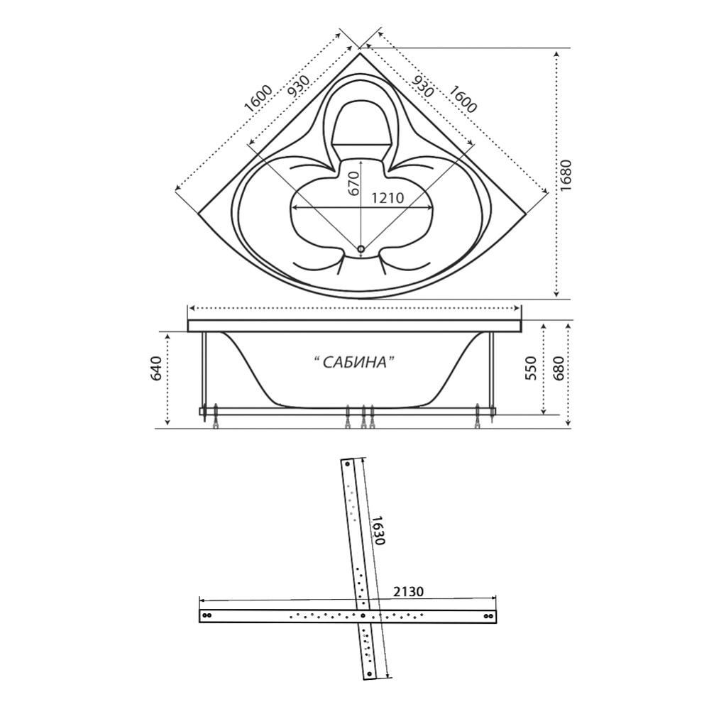 ТРИТОН Ванна Сабина Экстра 160х160 на каркасе без панели и сифона