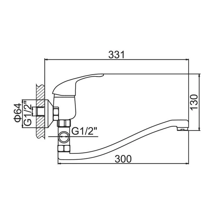A7043 Смеситель для ванны ACCOONA с поворотным изливом дивертор 300мм цинк/ хром (10)