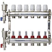 Коллектор из нерж. стали с расходомерами, воздухоотводчик и слив.кран 6 выходов ZOTA