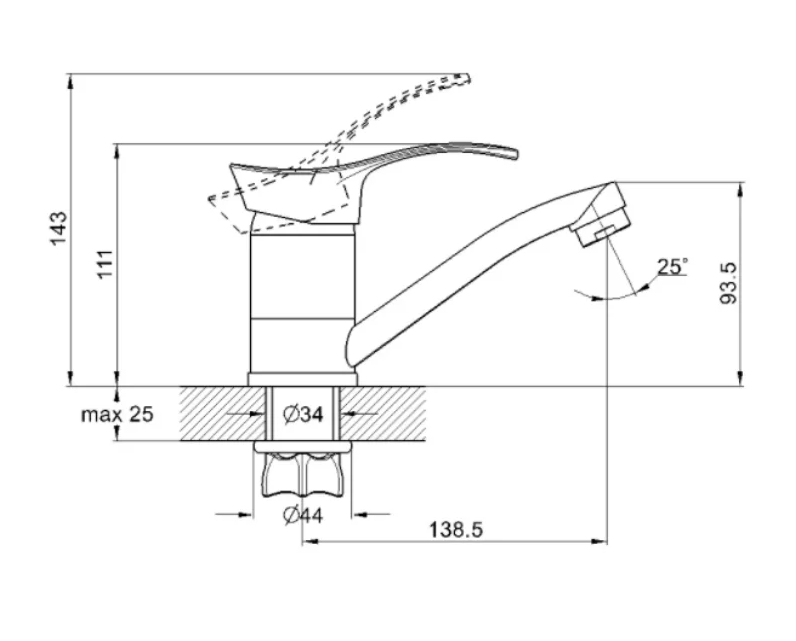 Смеситель для кухни (мойки) G-lauf 4T4-B043 (D40; на гайке; кор. излив; 140мм)