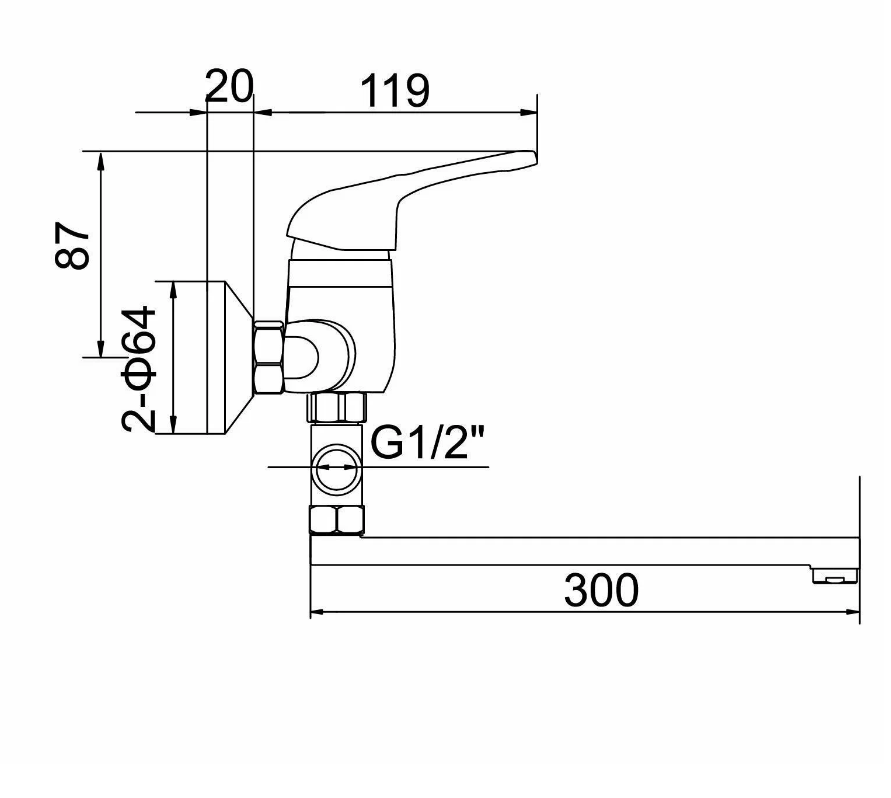 A7060 Смеситель для ванны ACCOONA с длинным изливом дивертор 300мм цинк/хром (10)