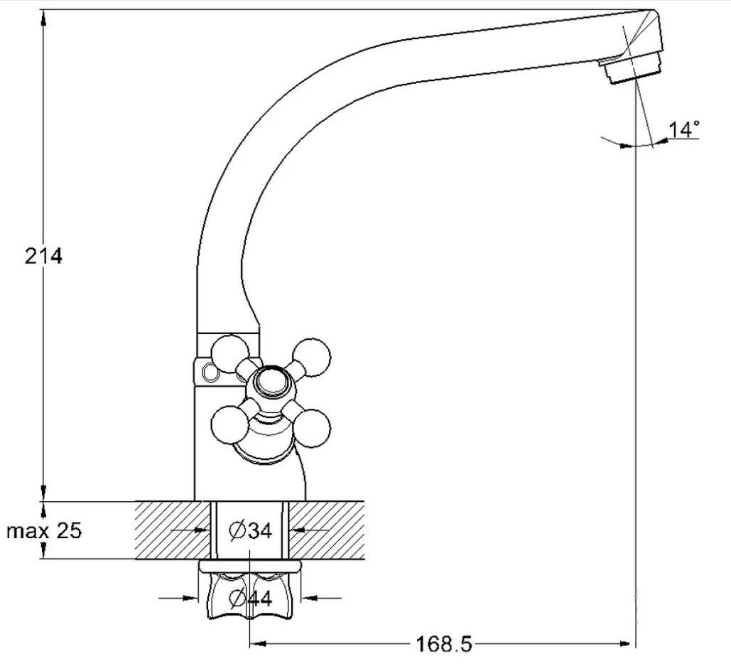 Смеситель для кухни (мойки) G-lauf QTZ4-D856 (керам. (1/2)180° на лат. гайке)