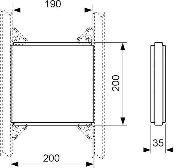 Монтажная пластина из фанеры для дополнительных элементов для установки в профиль, 200 х 200 мм