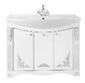 Тумба+умывальник Кармен 105см  белая, патина серебро (рак. Лагуна 105), VOD-OK