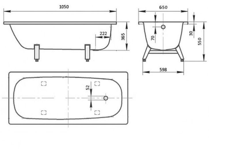 Ванна стальная DONNA VANNA 105*65*36 с опорной подставкой, белая орхидея, ВИЗ