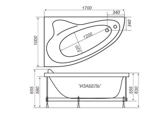 ТРИТОН Ванна Изабель левая Экстра 1700х1000х470 на каркасе без панели и сифона