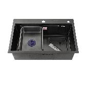 FABIA PROFI Мойка врезная 68х45см ГРАФИТ толщ.-3,0 х 0,8мм + большой угловой сифон + корзина 68453G
