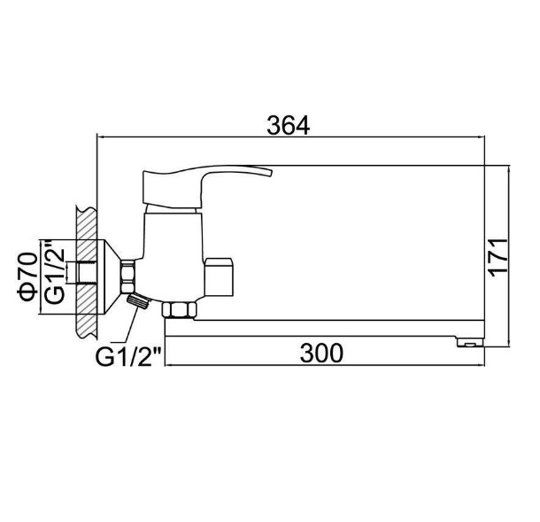A7103 Смеситель для ванны ACCOONA с длинным изливом 300мм дивертор в корпусе латунь/хром (10)
