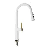 8238 MAGNUS Cмеситель кухня шаровый С - образный излив вытяжной, корпус из латуни БЕЛОГО цвета
